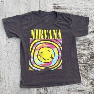 Nirvana Band T Shirt Adult Small Charcoal Gray Rainbow Smiley Face Kurt Cobain